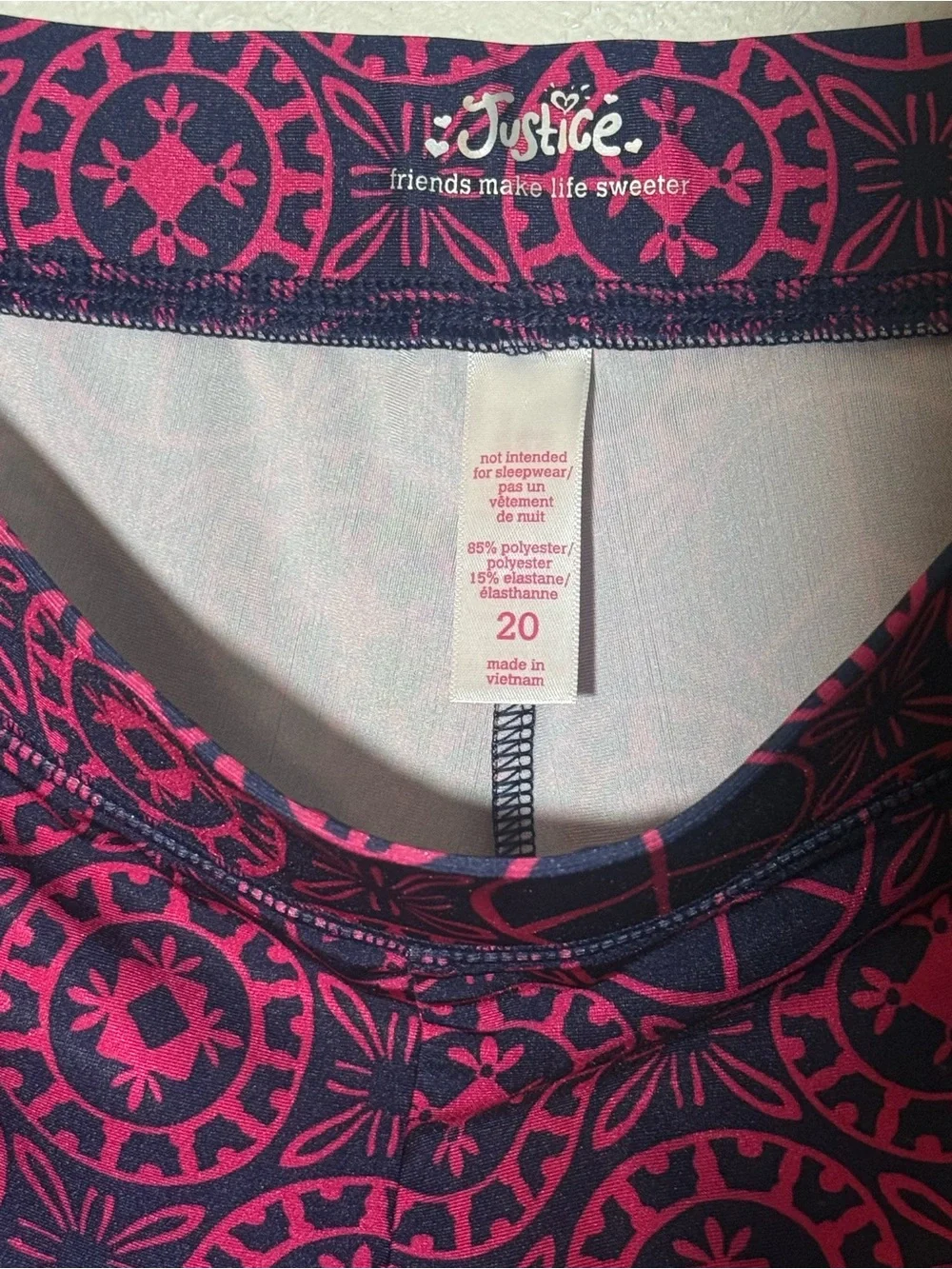 Justice- Peace Sign, Navy & Pink Leggings Size 20